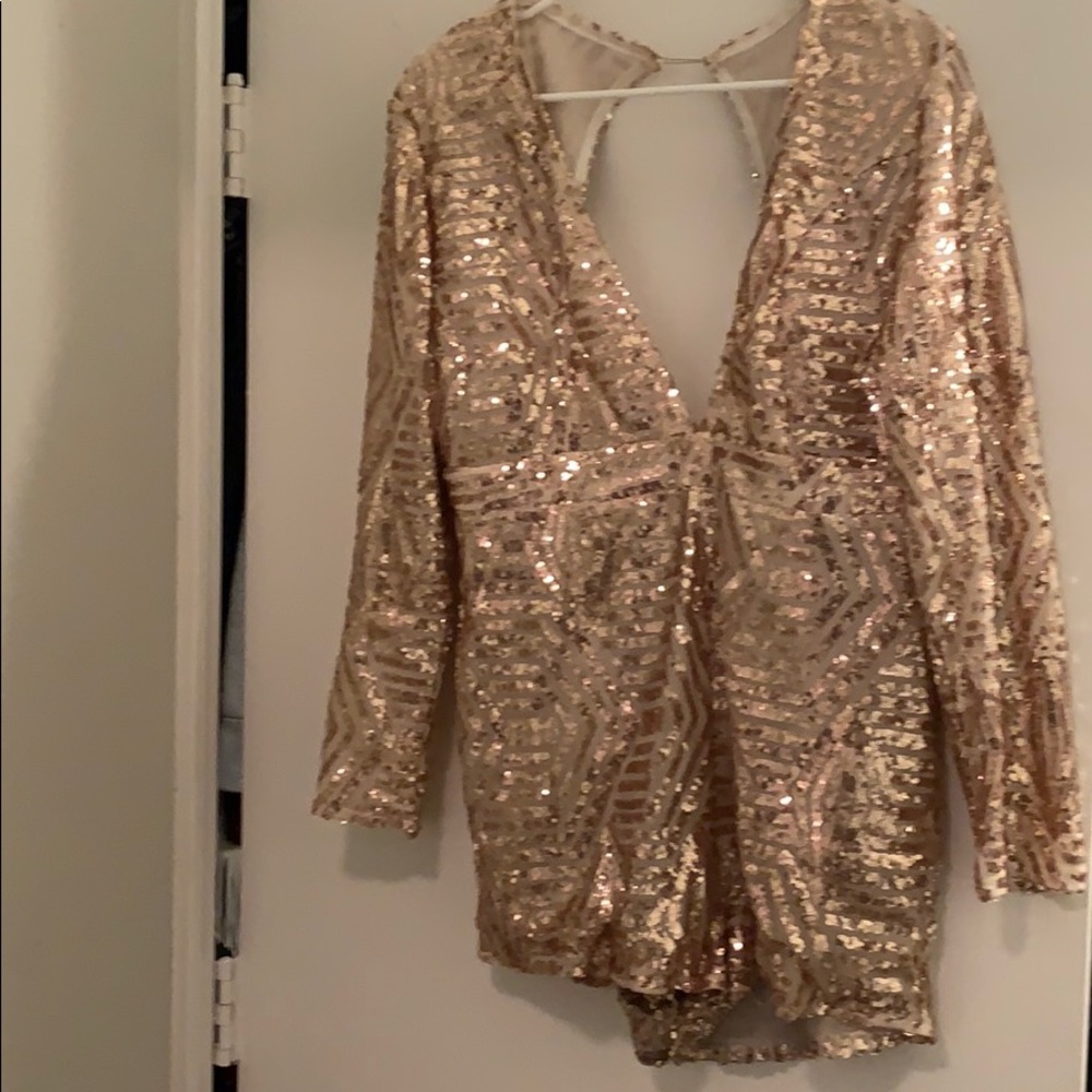 Gold Sequin Romper Deep V Cut